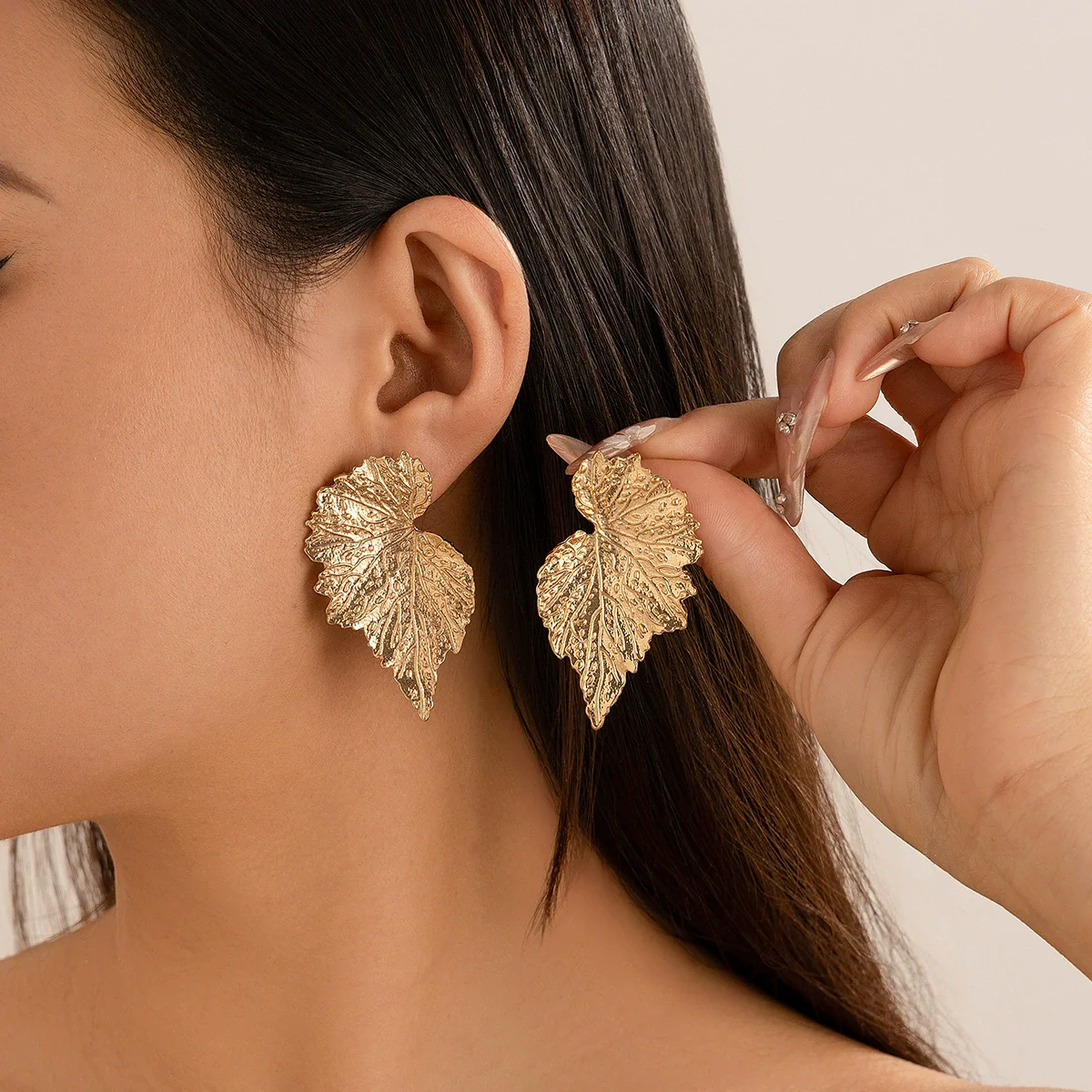 Punk Style Zinc Alloy Leaf Earrings For Women With Electroplating - Image 13