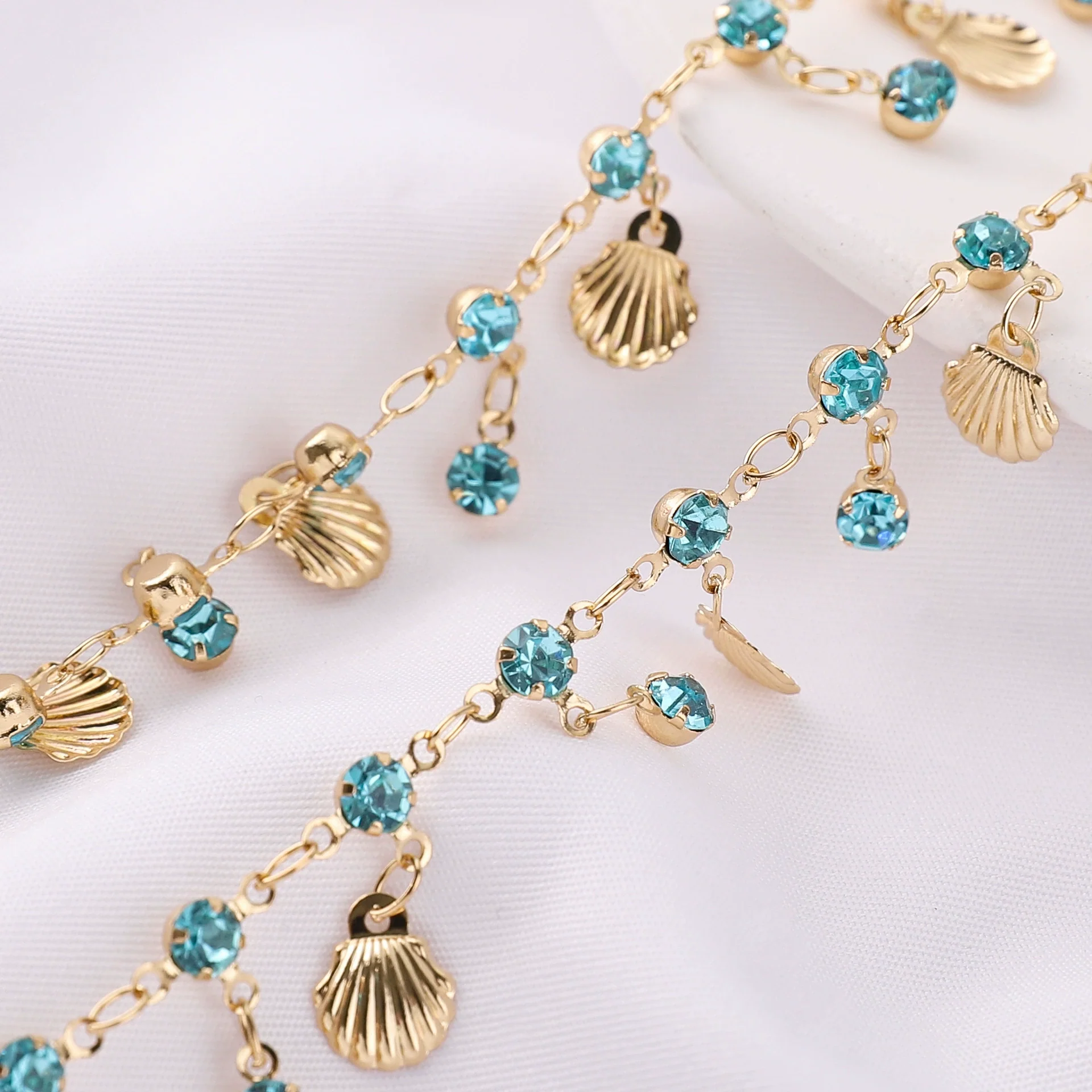 Pure Copper Rhinestone Shell Chain Headwear Tassel Chain Jewelry Accessories - Image 3
