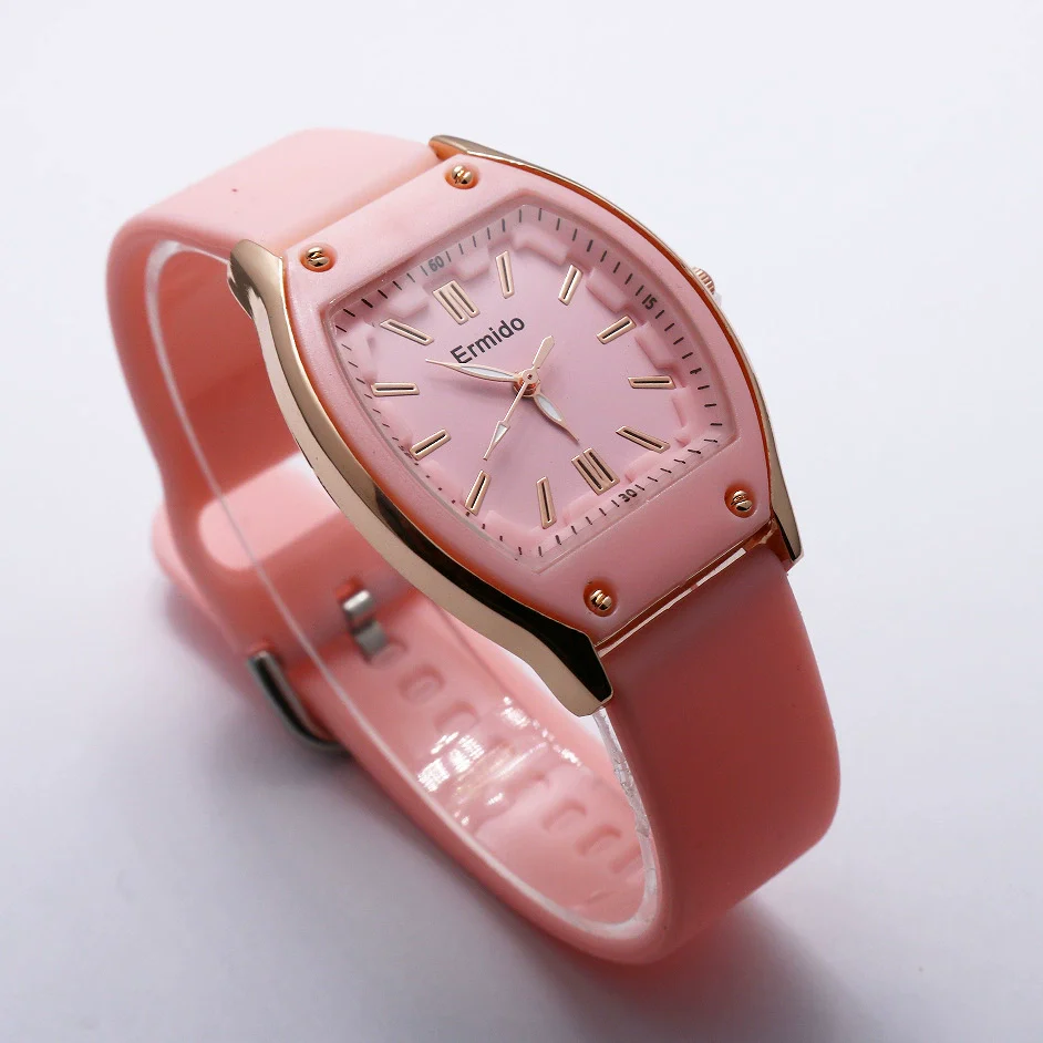 Quartz Watch Silicone Alloy Mineral Reinforced Glass Mirror Stainless Steel Buckle Barrel Shape Female Leisure