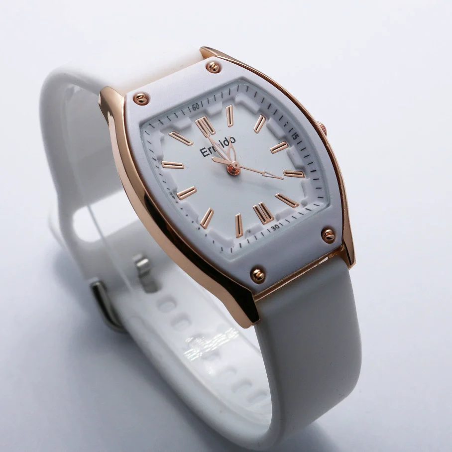 Quartz Watch Silicone Alloy Mineral Reinforced Glass Mirror Stainless Steel Buckle Barrel Shape Female Leisure - Image 2