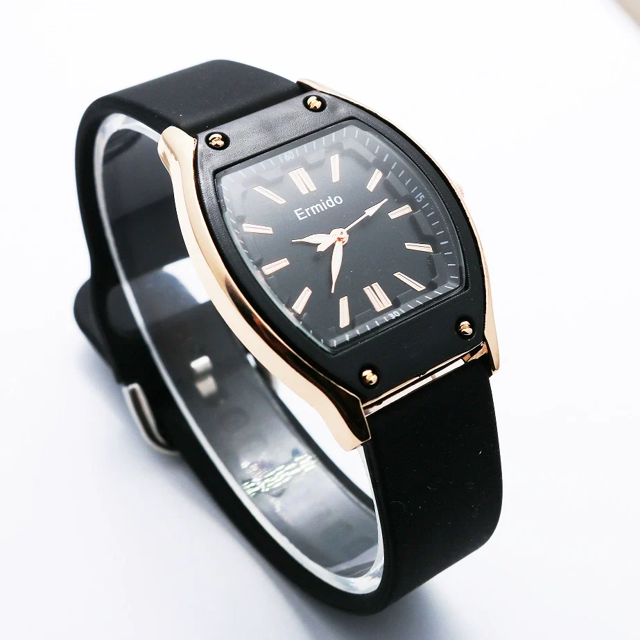 Quartz Watch Silicone Alloy Mineral Reinforced Glass Mirror Stainless Steel Buckle Barrel Shape Female Leisure - Image 4