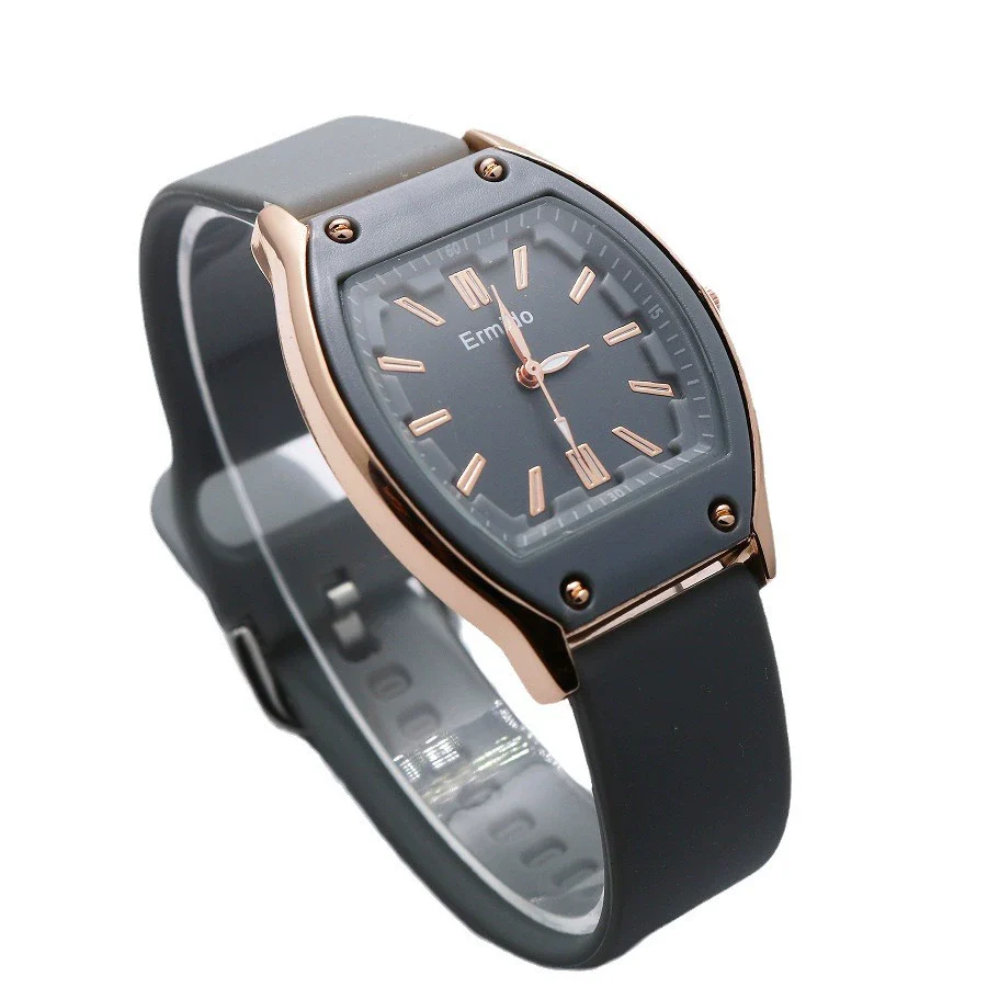 Quartz Watch Silicone Alloy Mineral Reinforced Glass Mirror Stainless Steel Buckle Barrel Shape Female Leisure - Image 5