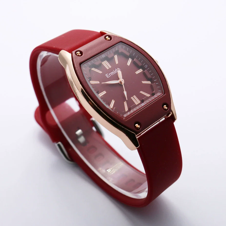 Quartz Watch Silicone Alloy Mineral Reinforced Glass Mirror Stainless Steel Buckle Barrel Shape Female Leisure - Image 6