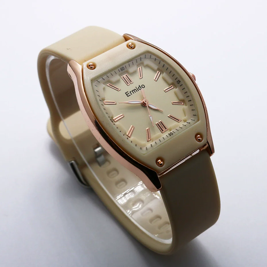 Quartz Watch Silicone Alloy Mineral Reinforced Glass Mirror Stainless Steel Buckle Barrel Shape Female Leisure - Image 7