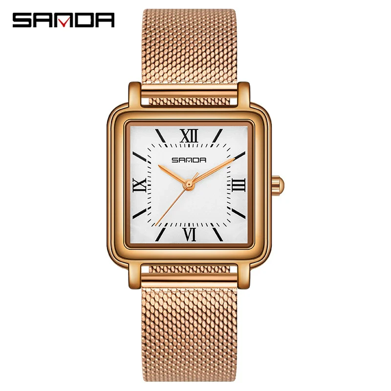Quartz Watch Square Casual Retro Roman Numeral Leather Mesh Strap Alloy Case Mineral Reinforced Glass Mirror Stainless Steel Buckle - Image 3