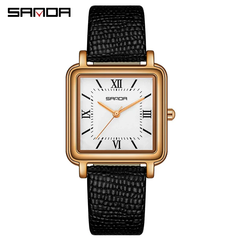 Quartz Watch Square Casual Retro Roman Numeral Leather Mesh Strap Alloy Case Mineral Reinforced Glass Mirror Stainless Steel Buckle - Image 4