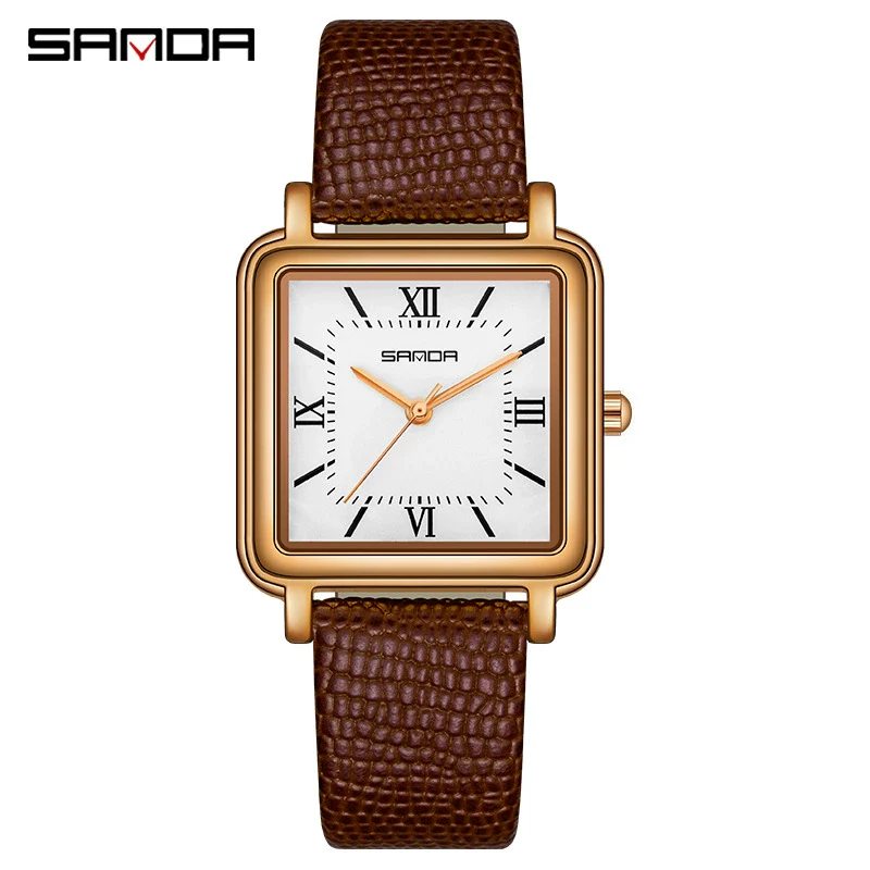 Quartz Watch Square Casual Retro Roman Numeral Leather Mesh Strap Alloy Case Mineral Reinforced Glass Mirror Stainless Steel Buckle - Image 5