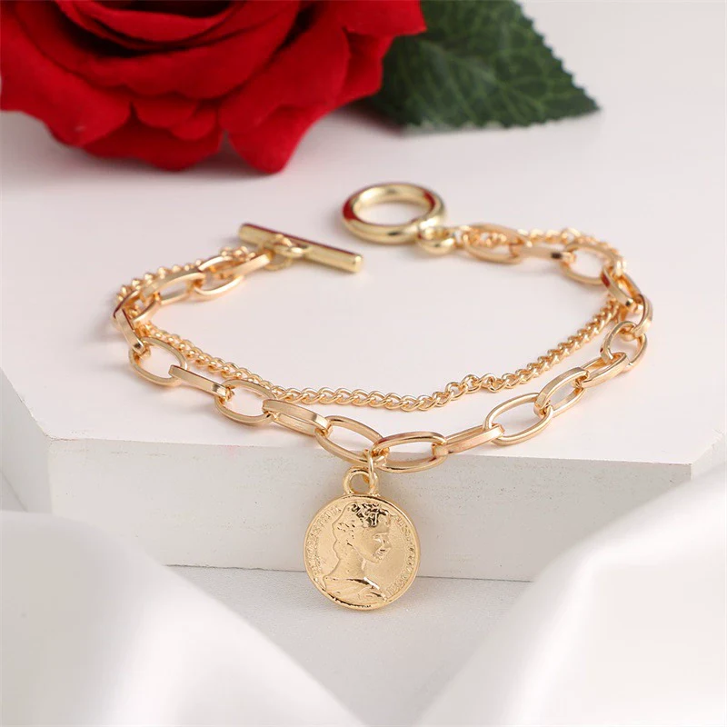 Retro Alloy Geometric Electroplating Bracelet Set Unisex - Image 3