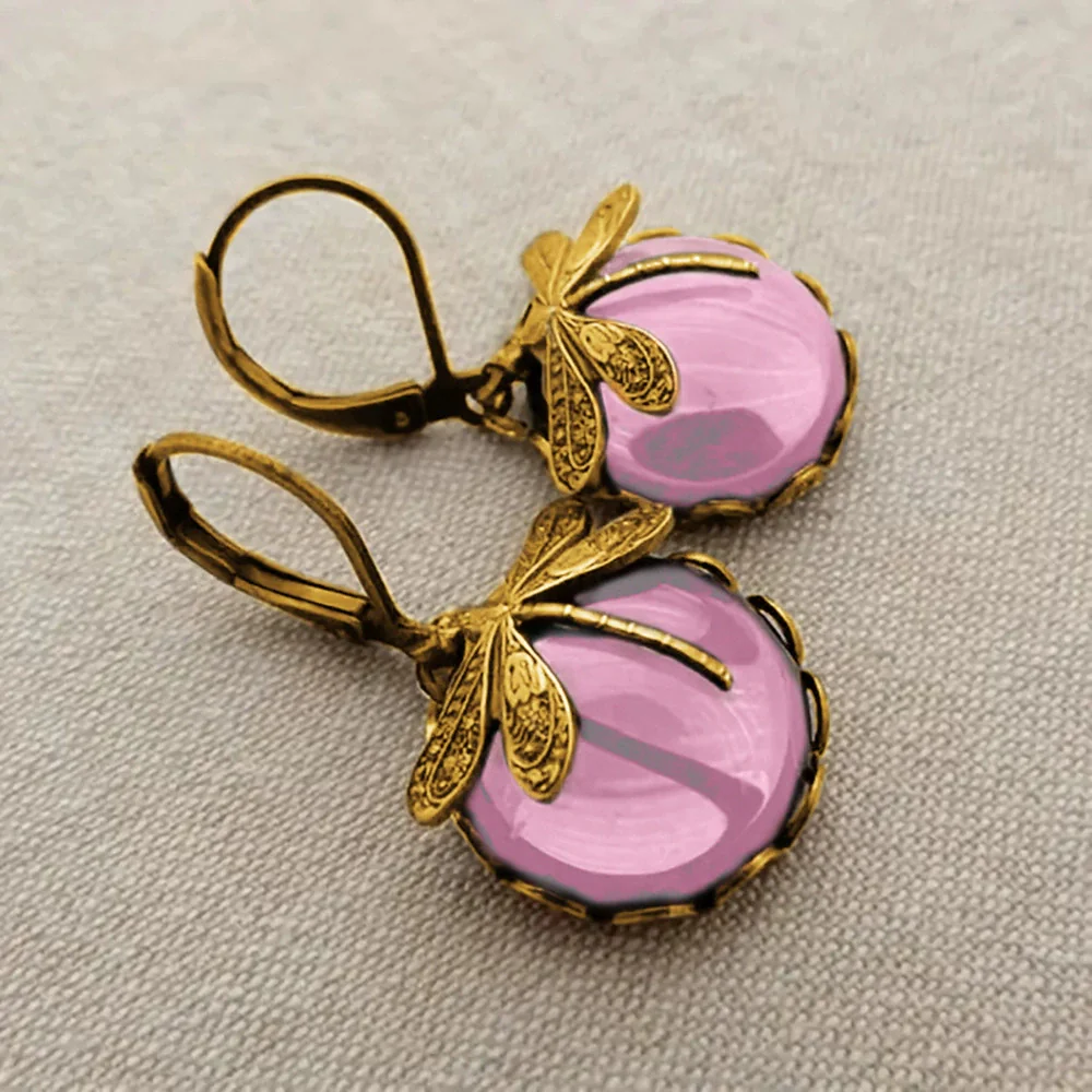 Retro Animal Geometric Copper Earrings For Women With Imitation Moonstone And Dragonfly Design - Image 9