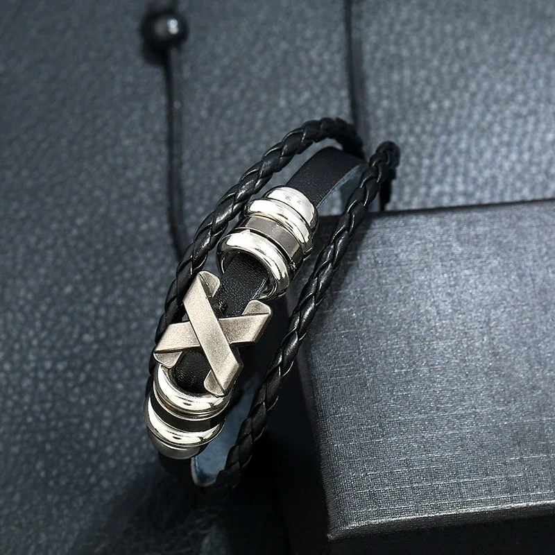 Retro Beaded Artificial Leather Woven Jewelry Adjustable Bracelet With Geometric Pattern And Electroplating For Unisex - Image 4