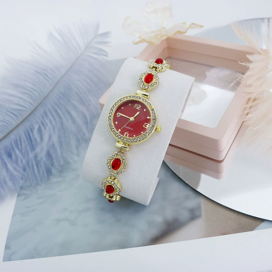 Retro Chalcedony Alloy Bracelet Watch For Women With Mineral Reinforced Glass Mirror And Jewelry Buckle - Image 7