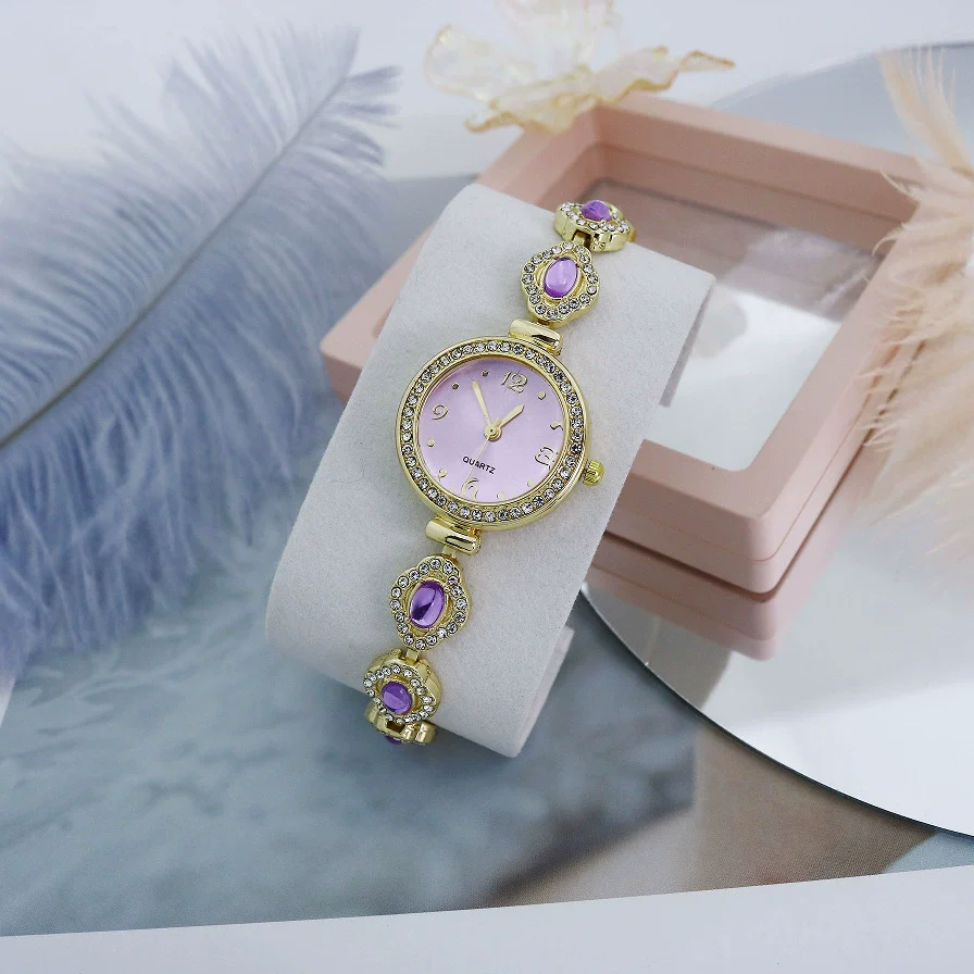 Retro Chalcedony Alloy Bracelet Watch For Women With Mineral Reinforced Glass Mirror And Jewelry Buckle - Image 9
