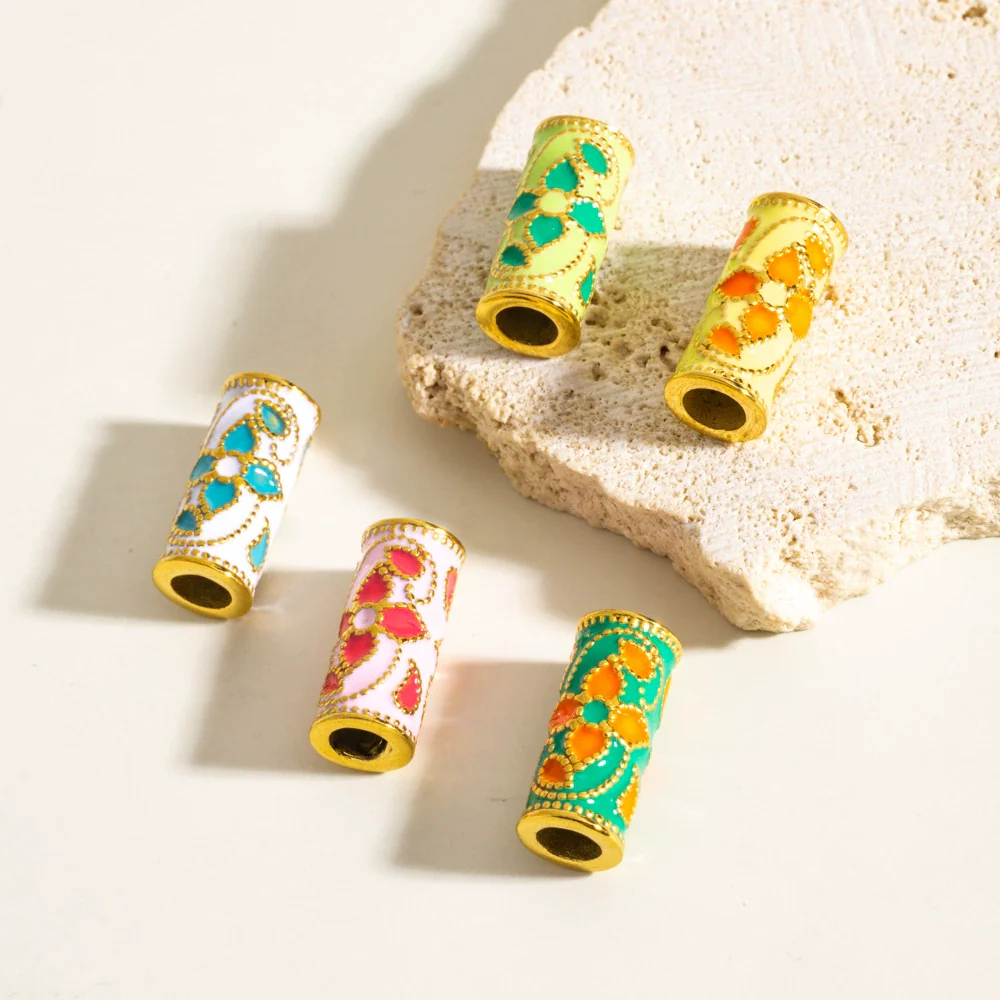 Retro Enamel Stainless Steel Bead Barrel Oil Drop Pattern Bracelet Diy Accessories