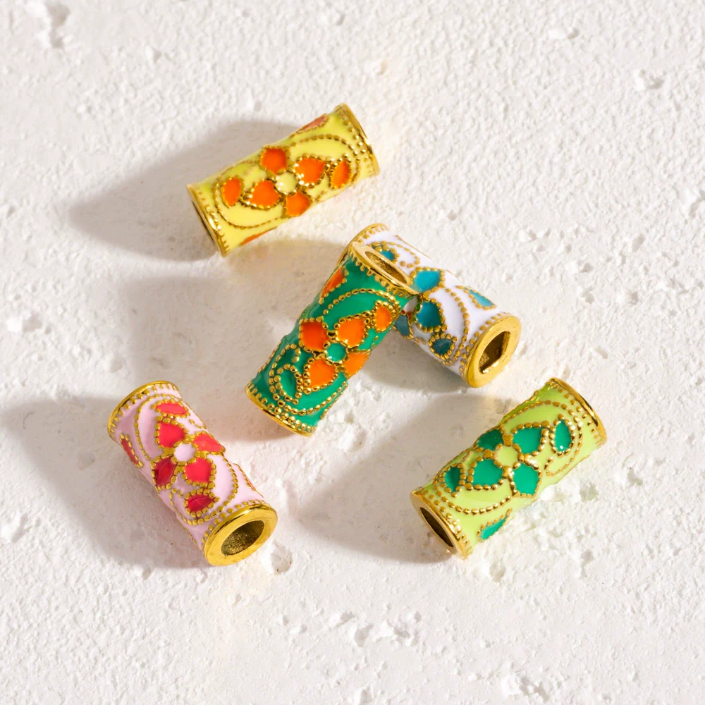 Retro Enamel Stainless Steel Bead Barrel Oil Drop Pattern Bracelet Diy Accessories - Image 2