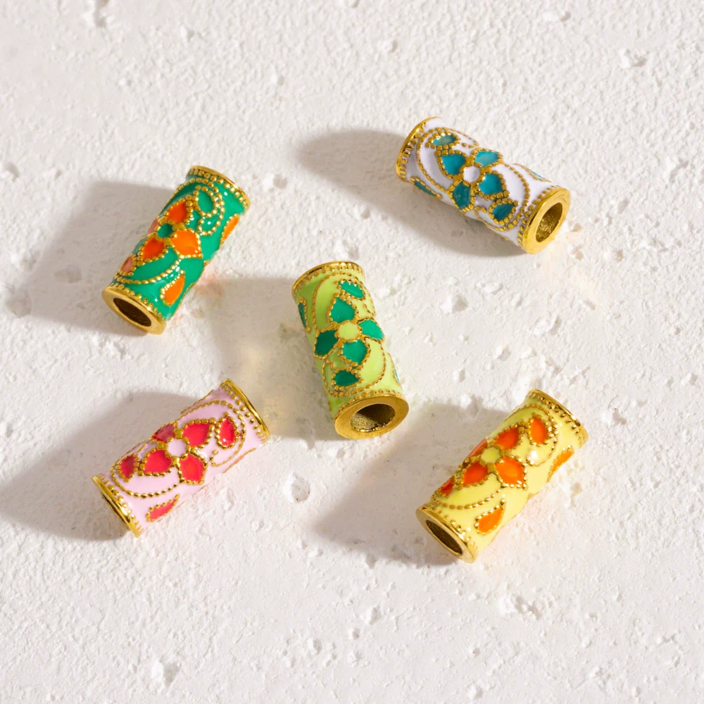 Retro Enamel Stainless Steel Bead Barrel Oil Drop Pattern Bracelet Diy Accessories - Image 3