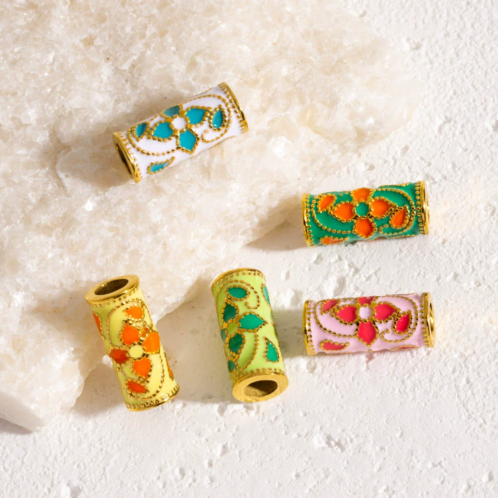 Retro Enamel Stainless Steel Bead Barrel Oil Drop Pattern Bracelet Diy Accessories - Image 4