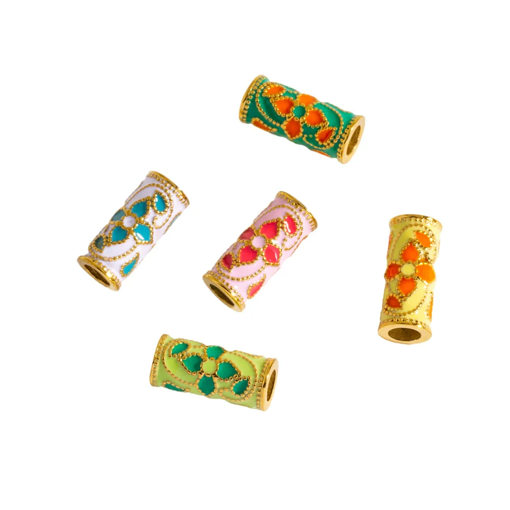Retro Enamel Stainless Steel Bead Barrel Oil Drop Pattern Bracelet Diy Accessories - Image 5