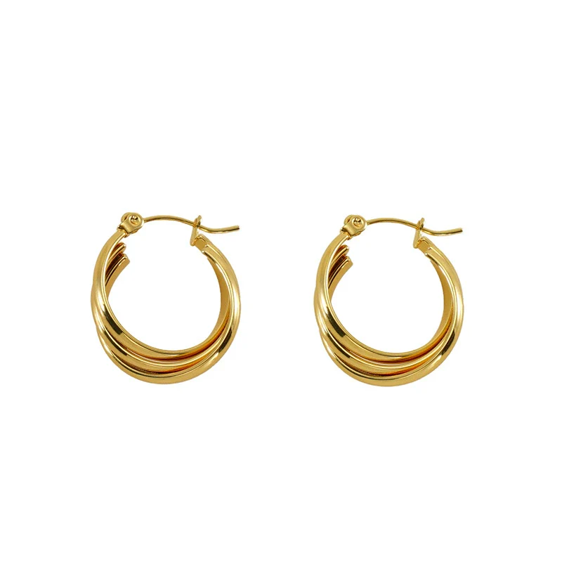 Retro Geometric Irregular 316L Stainless Steel And Titanium Steel Earrings With Electroplating And 18K Gold Plated Rhombus Pattern - Image 4