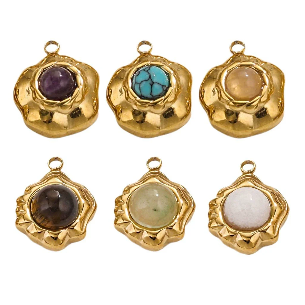 Retro Geometric Jewelry Accessories Titanium Steel And Stainless Steel With Natural Stone Flower Shape Electroplated 18K Gold - Image 5