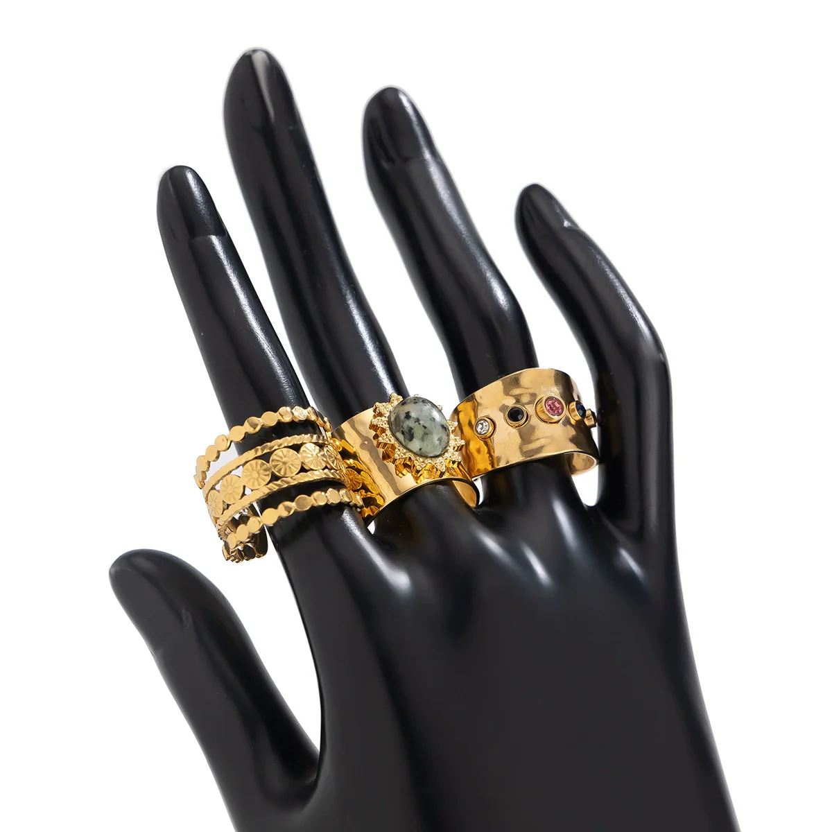 Retro Punk Metal Geometric Hollow Open Diamondencrusted Women's Ring - Image 5