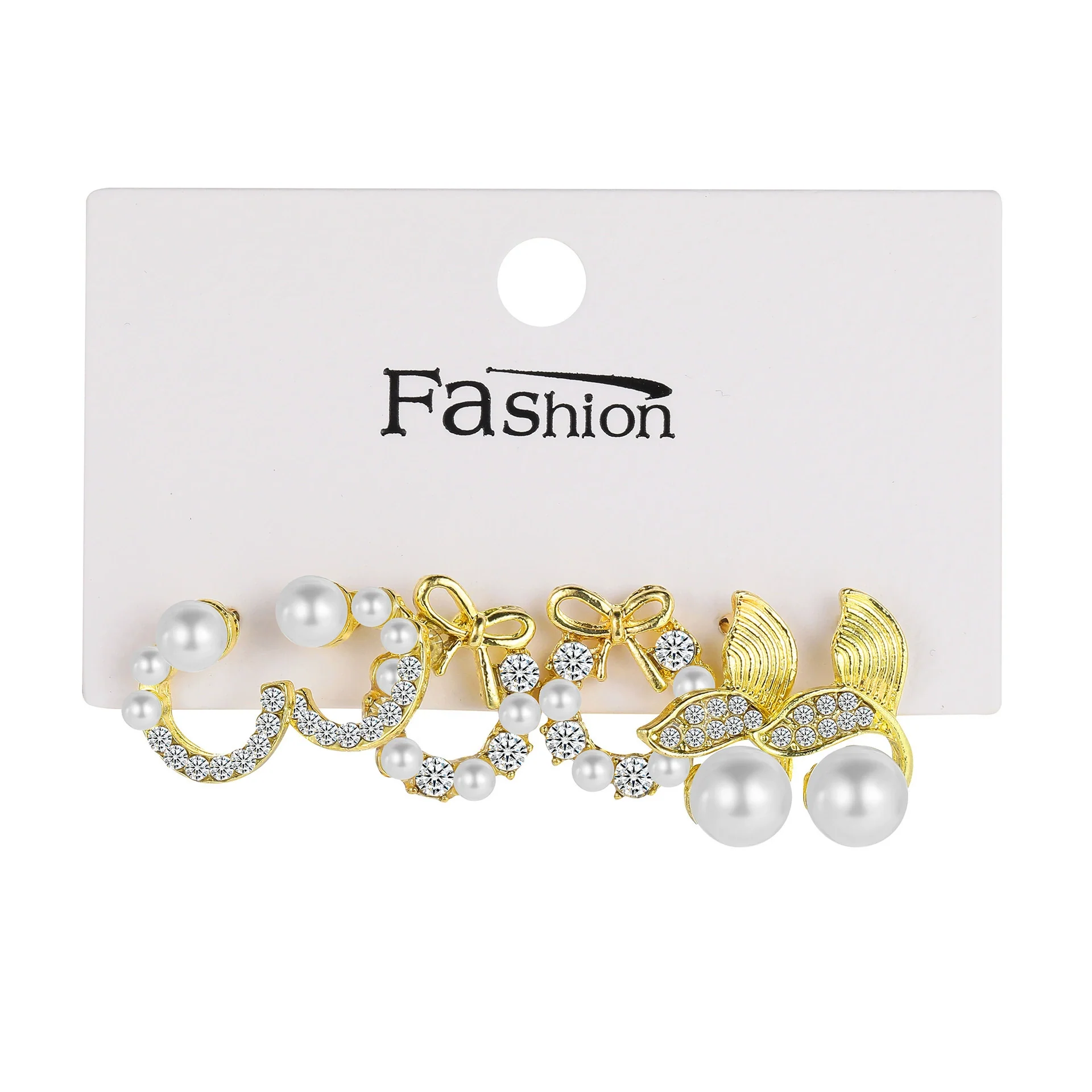 Retro Rhinestone Flower Pearl Geometric Metal Electroplating Unisex Earrings Set - Image 6