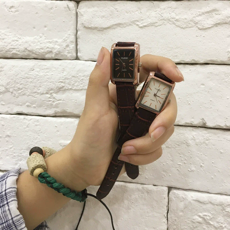 Retro Square Belt Watch Alloy Case Stainless Steel Clasp Genuine Leather Strap For Female - Image 5