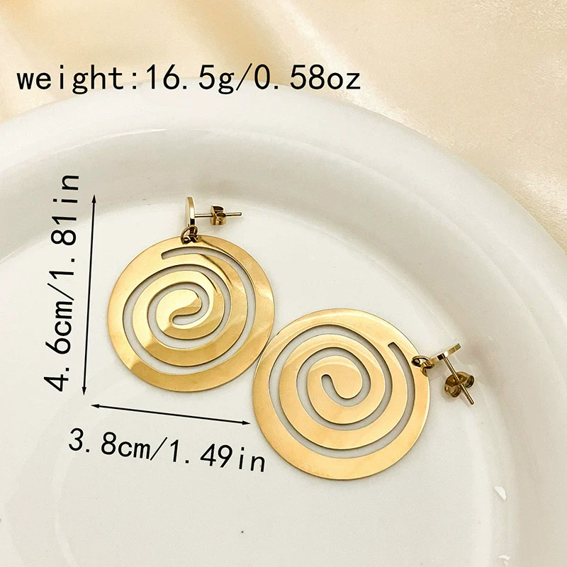 Retro Stainless Steel Geometric Spiral Pattern Earrings With Electroplating - Image 3