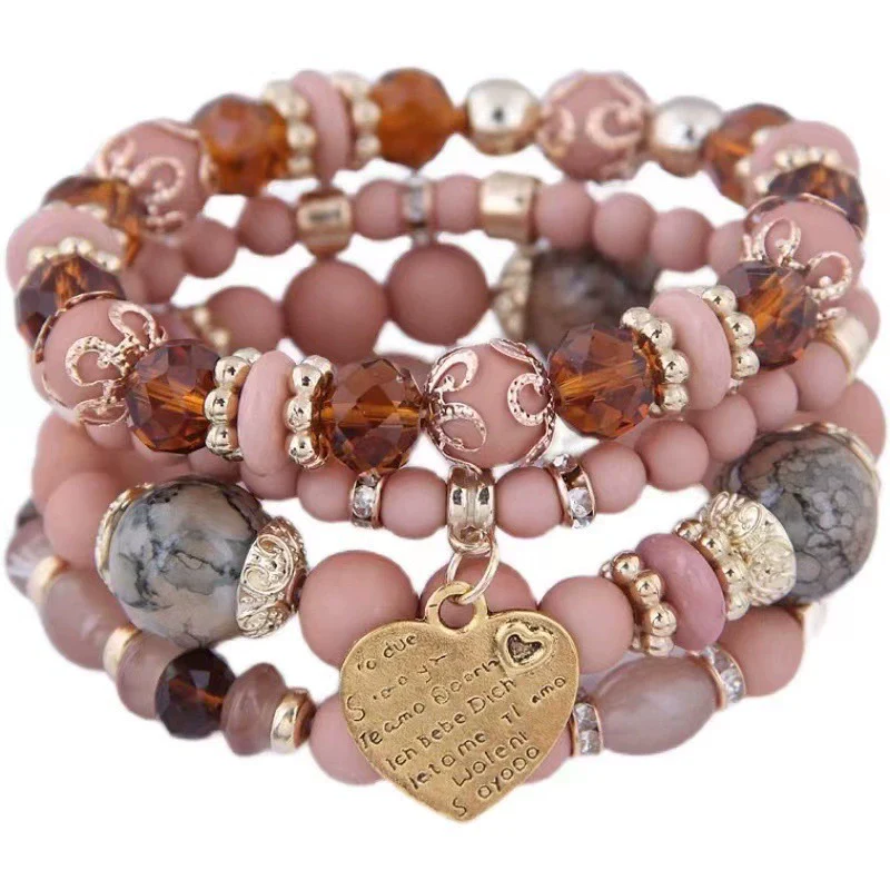Retro Tassel Multi Layer Mixed Color Beaded Women's Alloy Geometric Woven Bracelet With Electroplating - Image 5