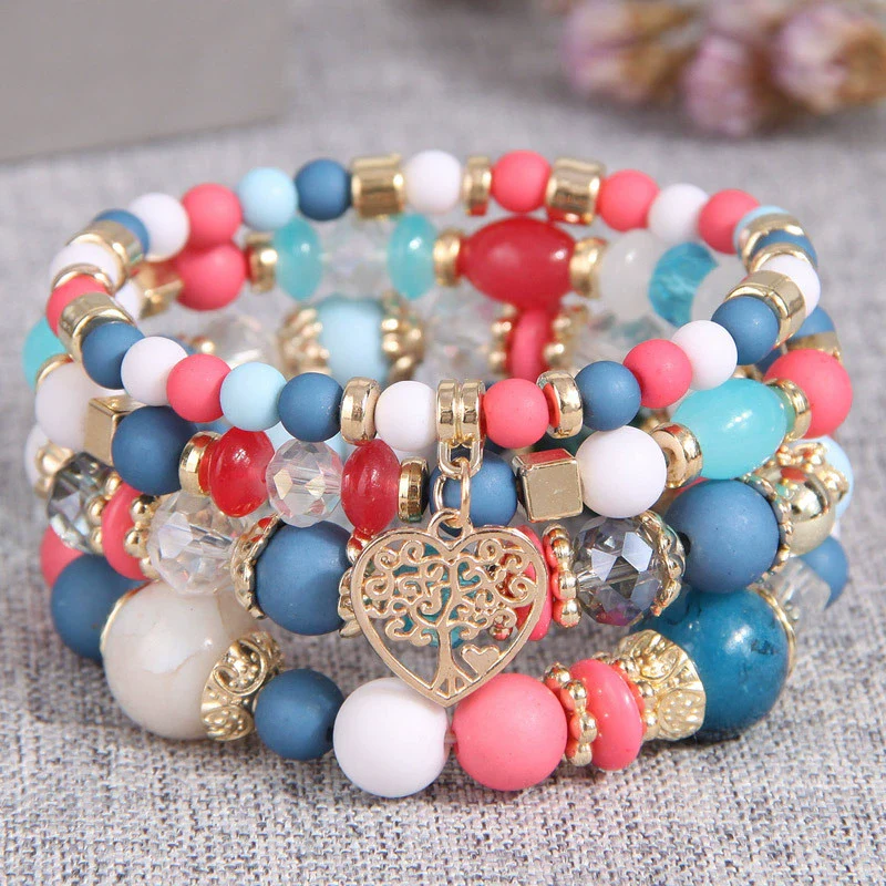Retro Tassel Multi Layer Mixed Color Beaded Women's Alloy Geometric Woven Bracelet With Electroplating - Image 7