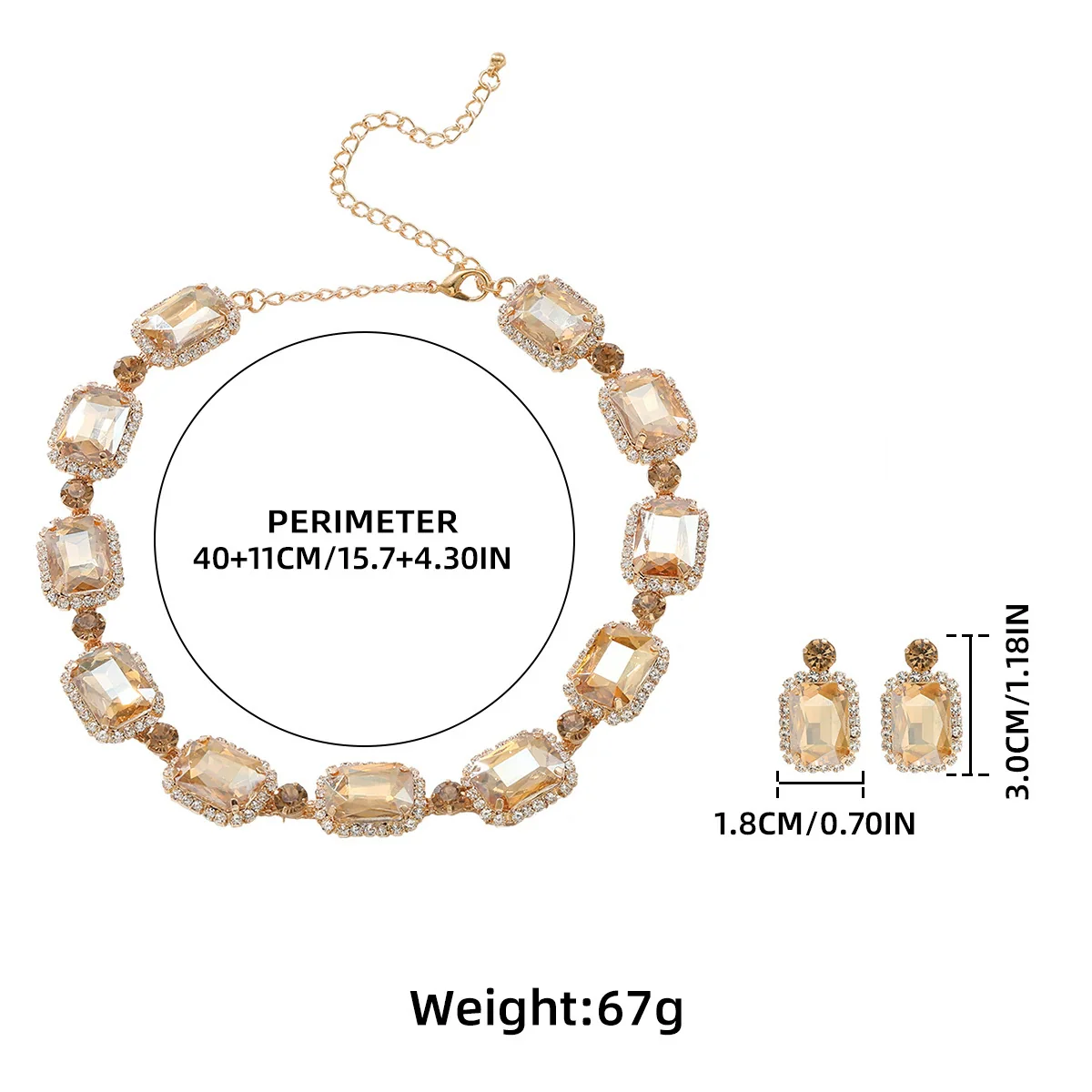 Rhinestone Inlaid Fashion Clavicle Chain Necklace And Earrings Set For Women - Image 4