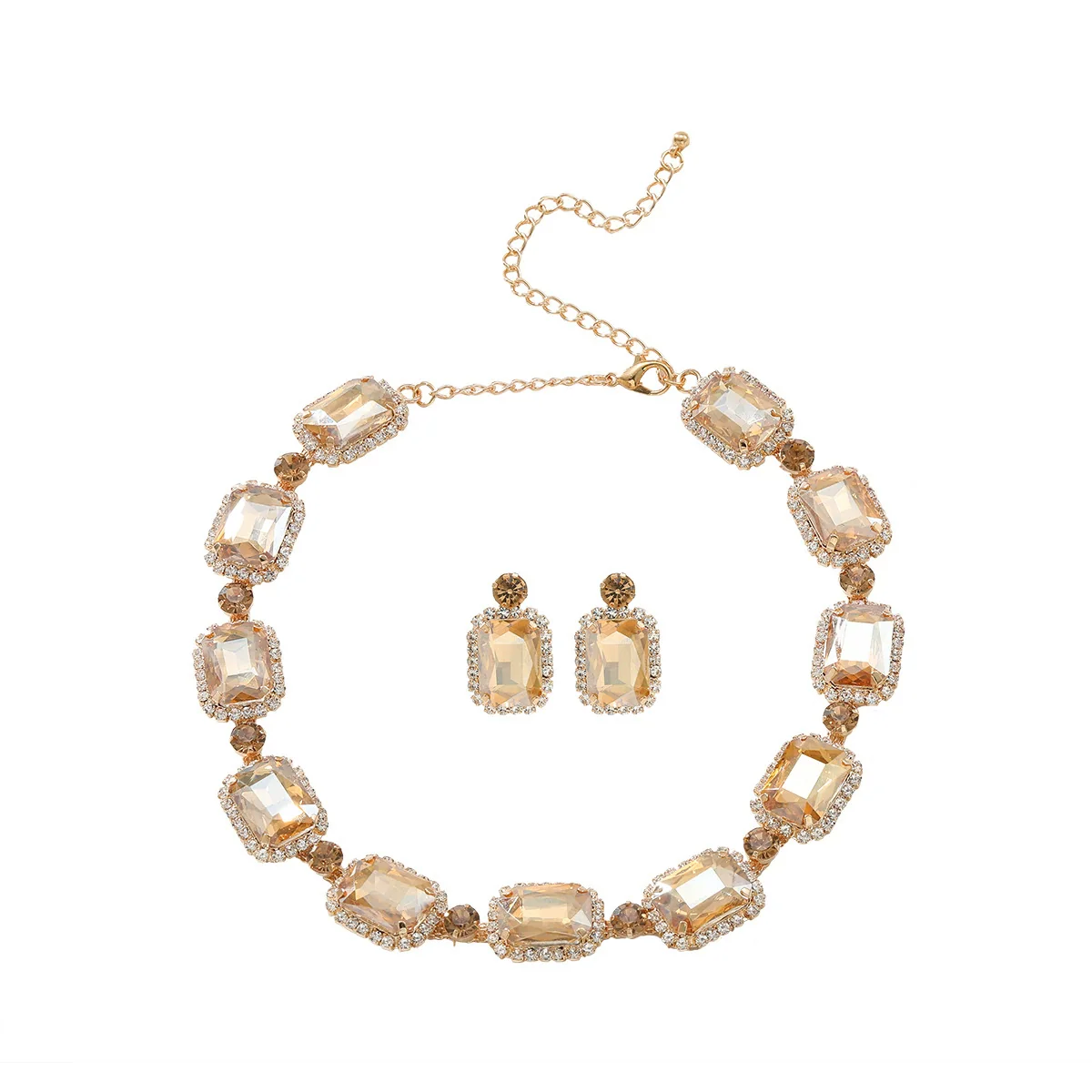 Rhinestone Inlaid Fashion Clavicle Chain Necklace And Earrings Set For Women - Image 5