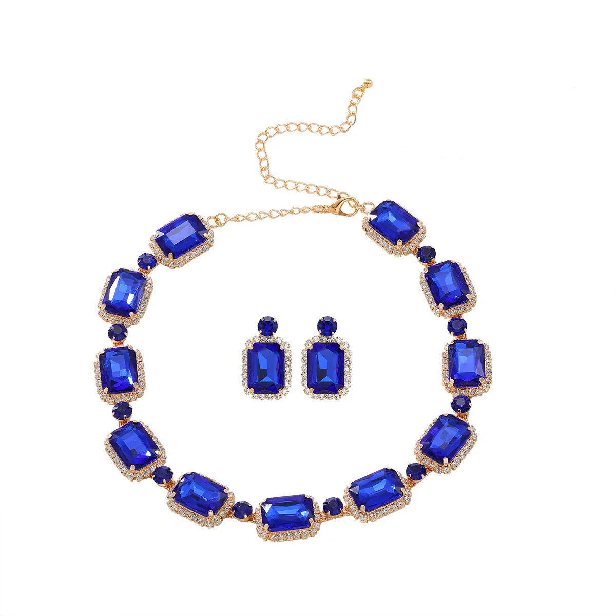 Rhinestone Inlaid Fashion Clavicle Chain Necklace And Earrings Set For Women - Image 6