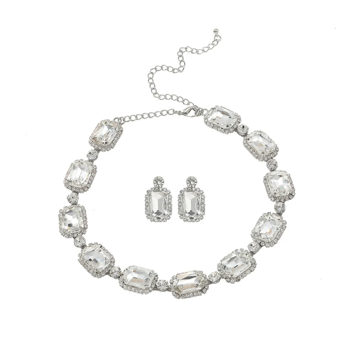 Rhinestone Inlaid Fashion Clavicle Chain Necklace And Earrings Set For Women - Image 7