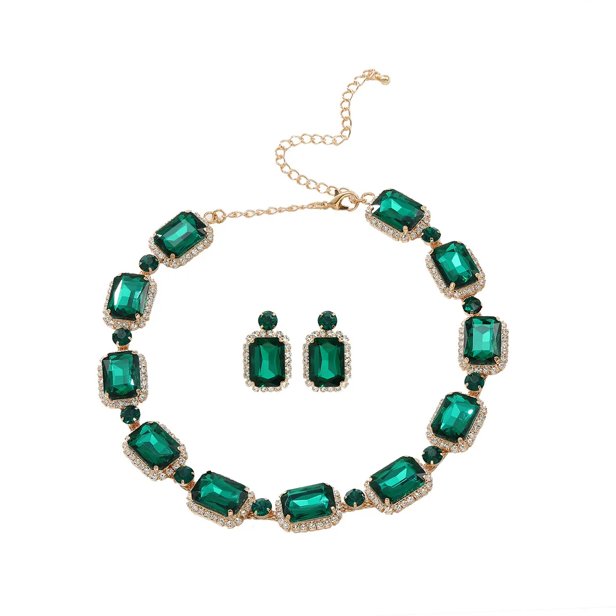 Rhinestone Inlaid Fashion Clavicle Chain Necklace And Earrings Set For Women - Image 8