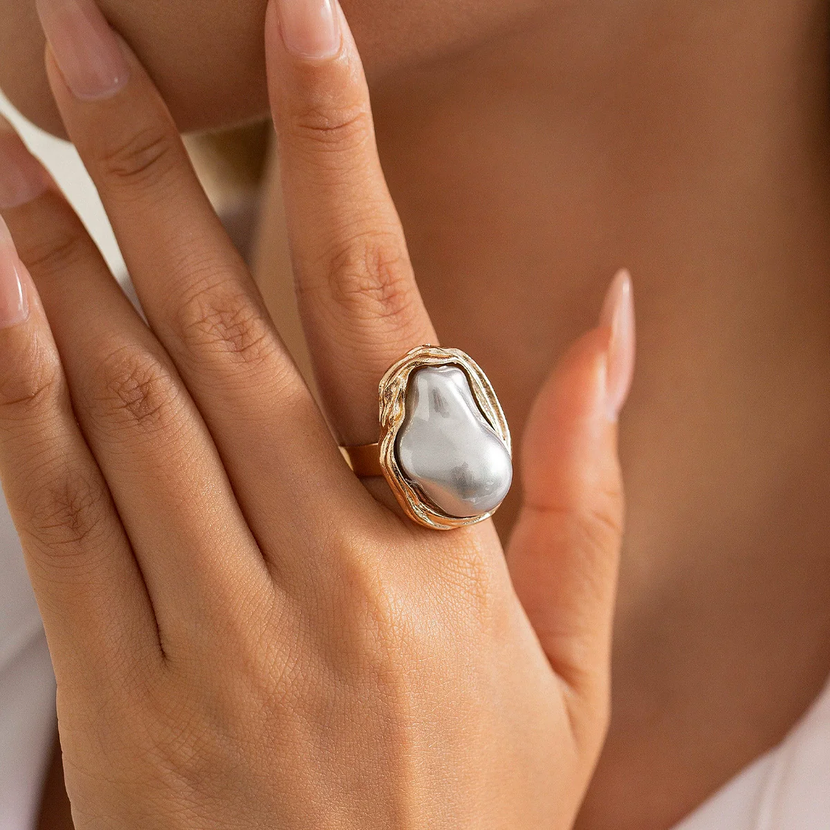 Ring Bracelet Imitation Pearl Geometric Baroque Electroplating - Image 9
