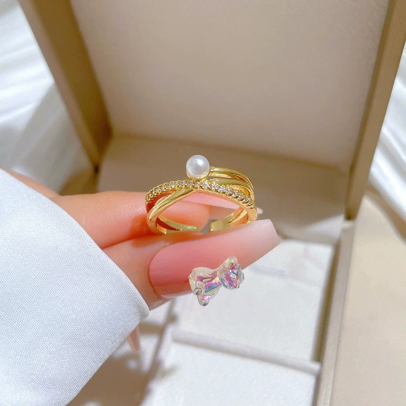 Ring Brass Pearl Diamond Cross Crown Cartoon Style Electroplating - Image 2