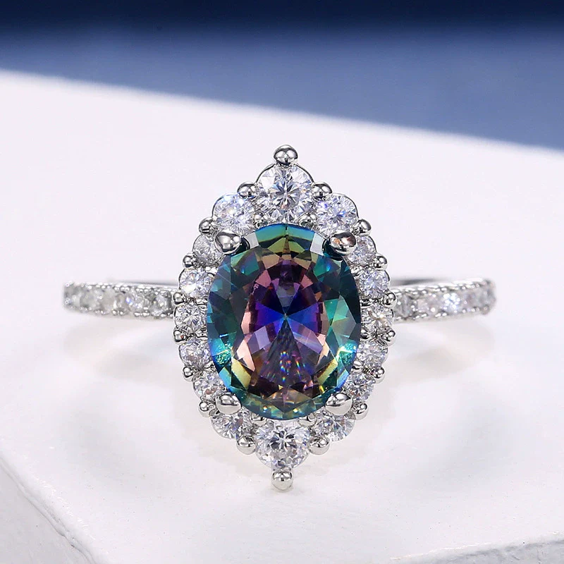 Ring Copper Four Claw Inlaid Color Zircon Geometric Women's - Image 2