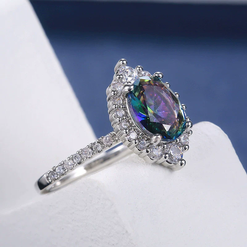 Ring Copper Four Claw Inlaid Color Zircon Geometric Women's - Image 3