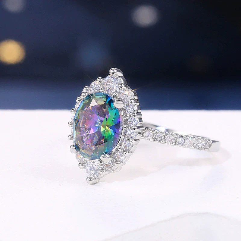 Ring Copper Four Claw Inlaid Color Zircon Geometric Women's - Image 4