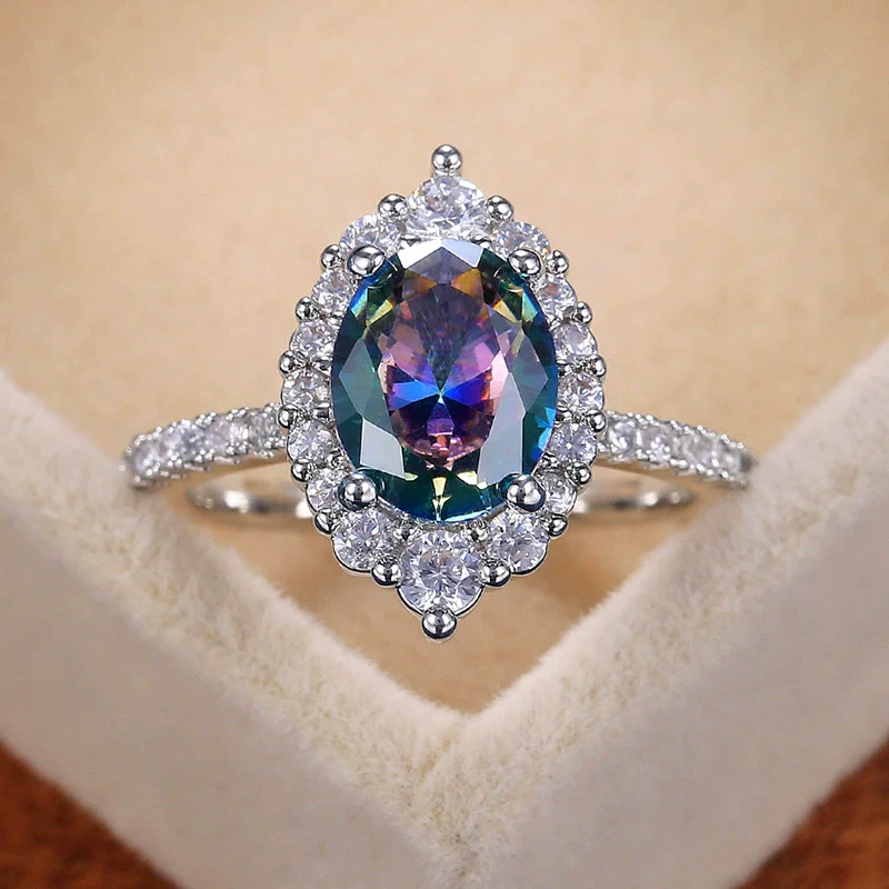 Ring Copper Four Claw Inlaid Color Zircon Geometric Women's - Image 6