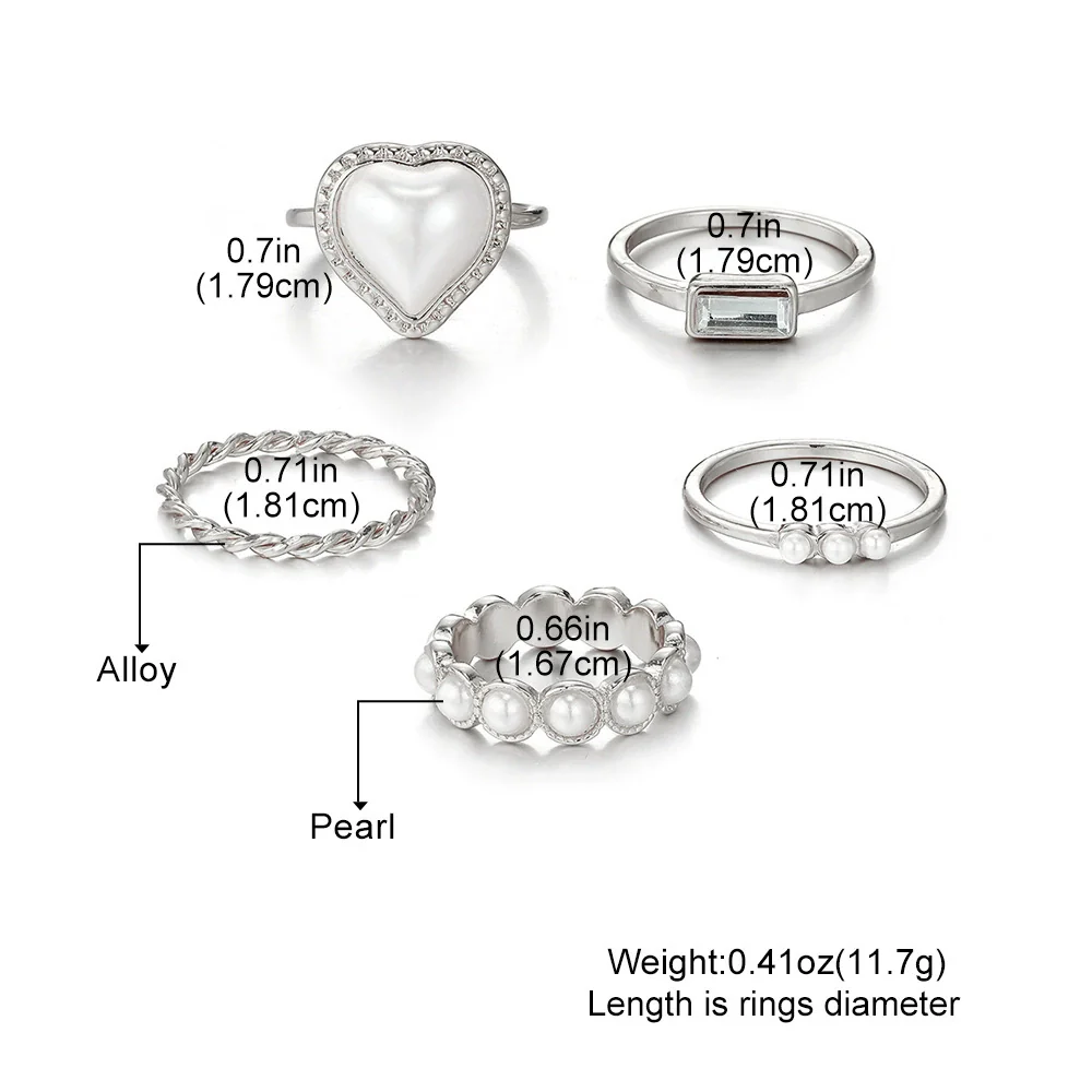 Ring Imitation Pearls Geometric Vintage Electroplating Peach Heart Design - Image 2