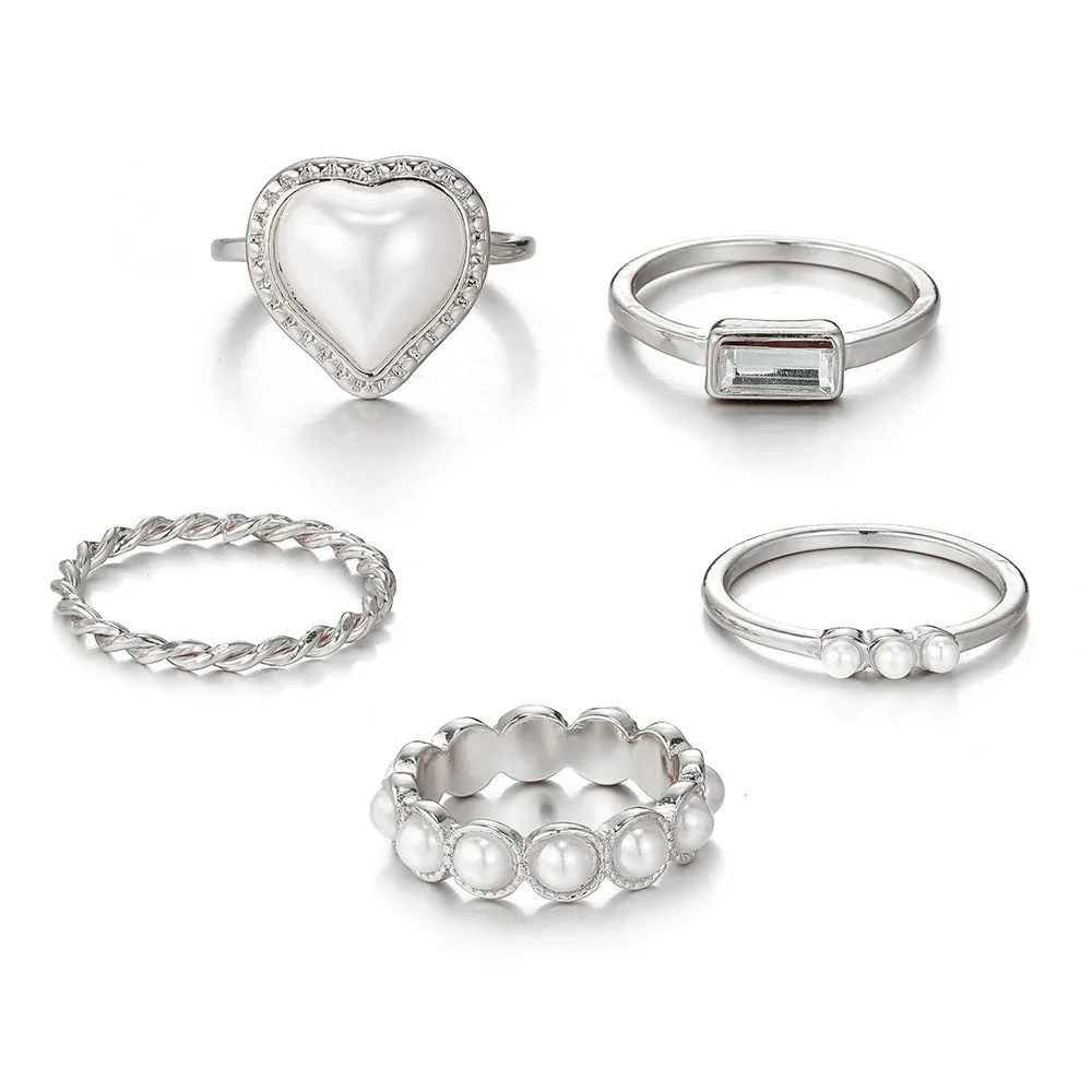 Ring Imitation Pearls Geometric Vintage Electroplating Peach Heart Design - Image 5