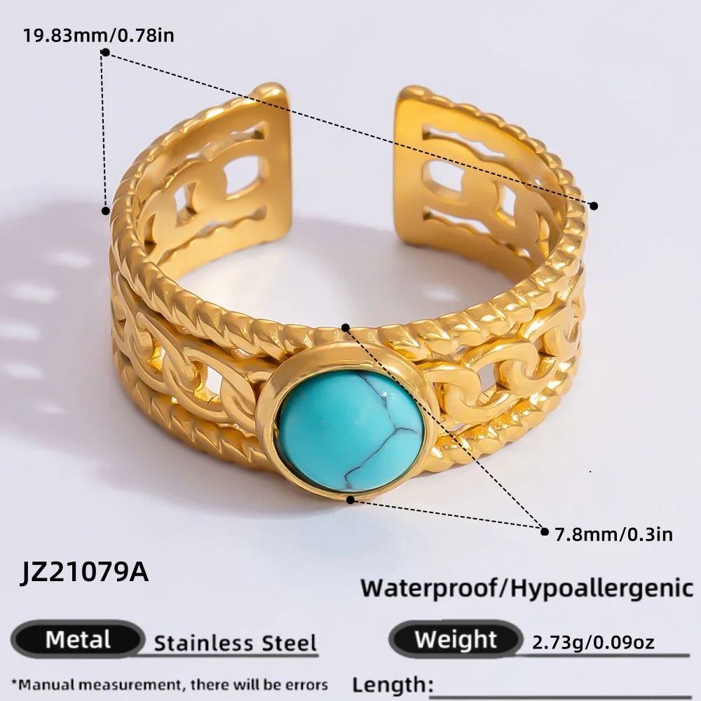 Ring Natural Stone Retro Light Luxury Colorretaining Devil's Eye Stainless Steel Geometric Electroplating Women's Jewelry - Image 17