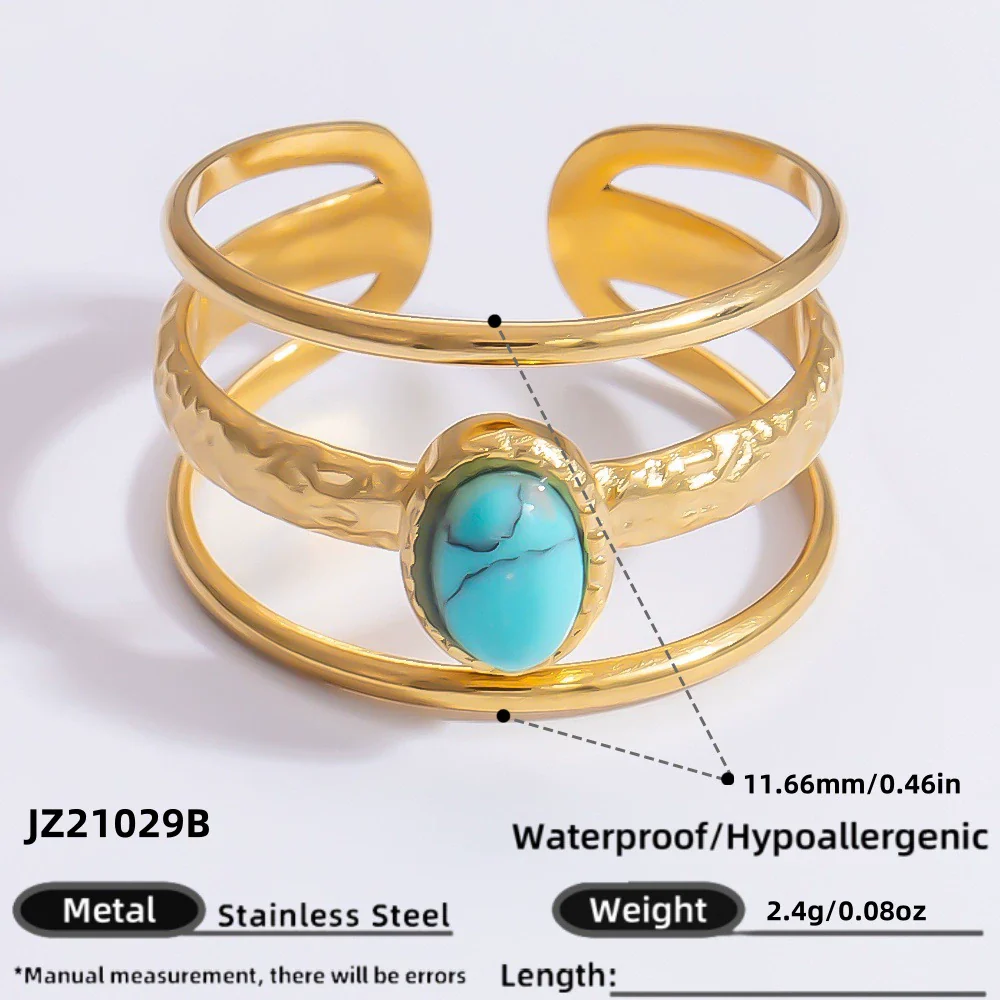 Ring Natural Stone Retro Light Luxury Colorretaining Devil's Eye Stainless Steel Geometric Electroplating Women's Jewelry - Image 77