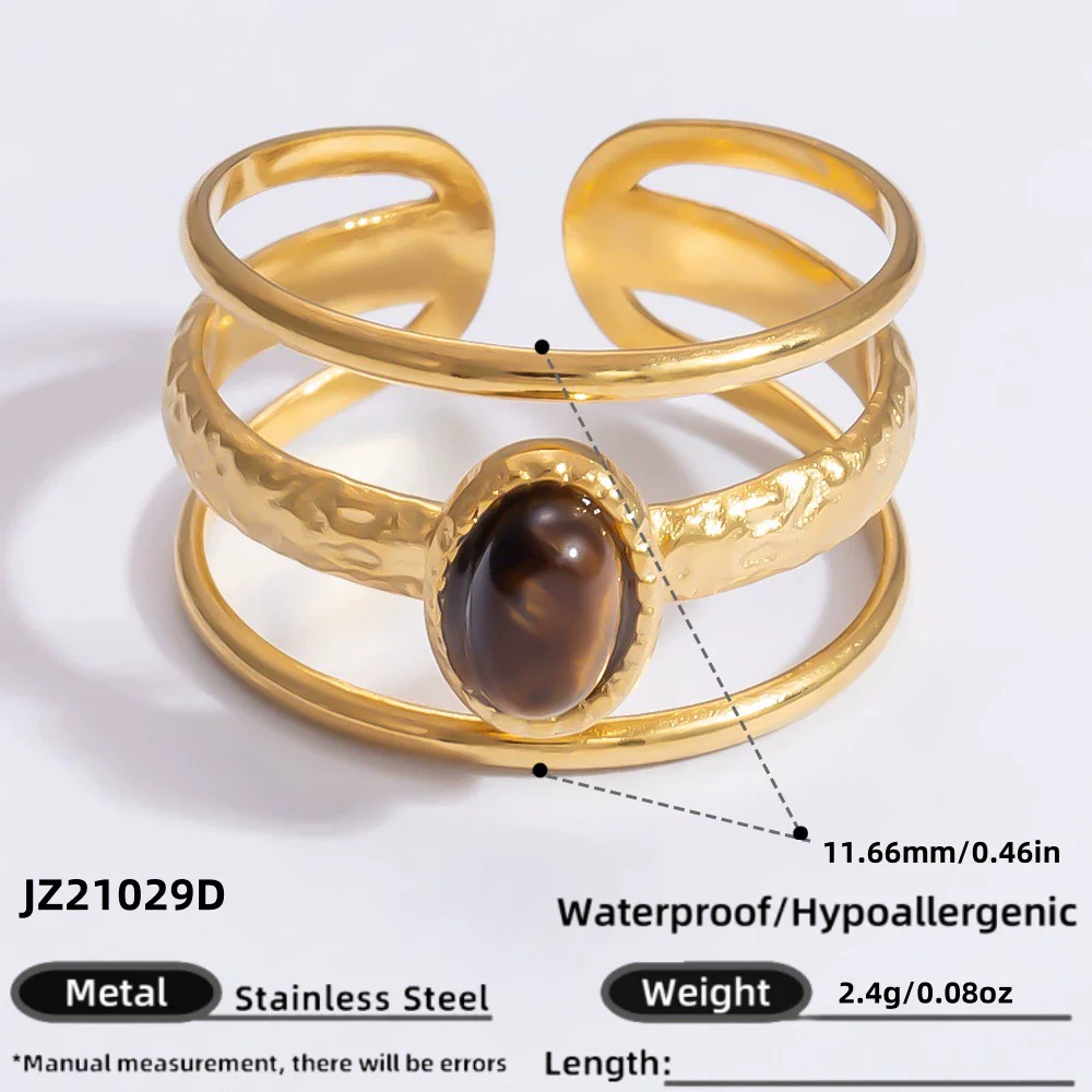 Ring Natural Stone Retro Light Luxury Colorretaining Devil's Eye Stainless Steel Geometric Electroplating Women's Jewelry - Image 79