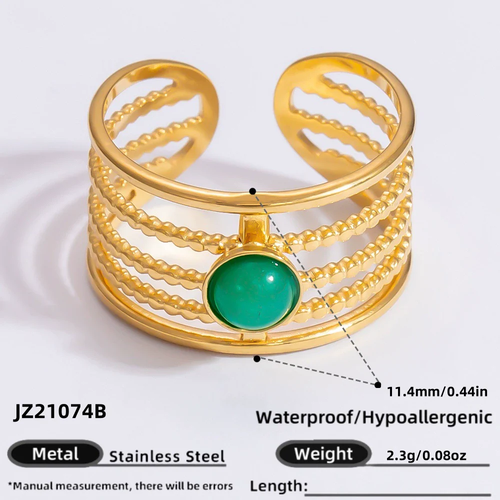 Ring Natural Stone Retro Light Luxury Colorretaining Devil's Eye Stainless Steel Geometric Electroplating Women's Jewelry - Image 86
