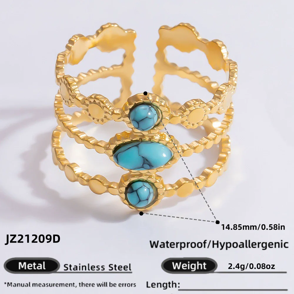 Ring Natural Stone Retro Light Luxury Colorretaining Devil's Eye Stainless Steel Geometric Electroplating Women's Jewelry - Image 95