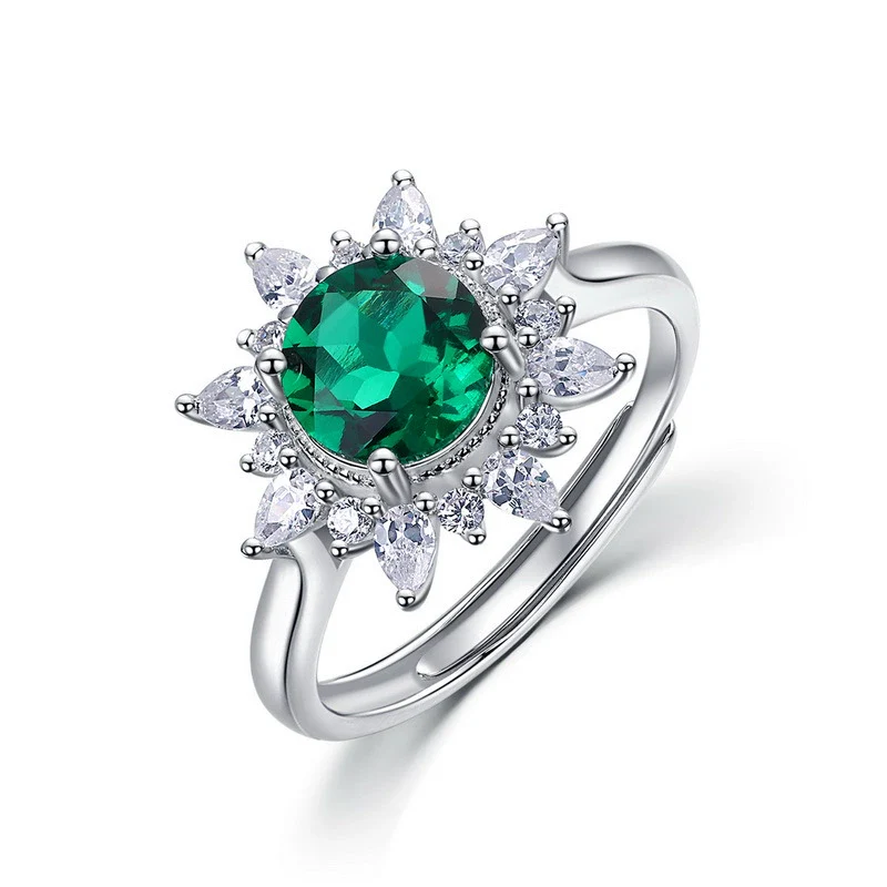 Ring S925 Silver Inlay Cultivation Diamond Retro Light Luxury Geometric Sunflower Style - Image 4