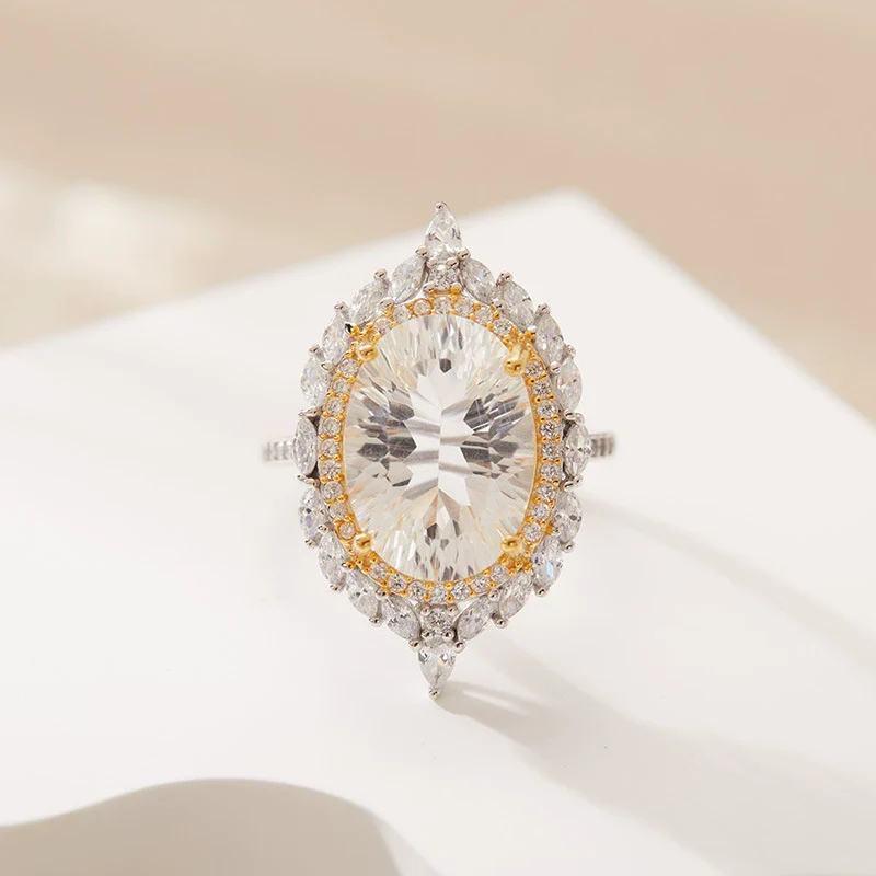 Ring S925 Sterling Silver 18K Gold Plated Crystal Geometric Set With Gems - Image 6