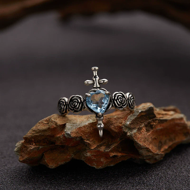 Ring S925 Sterling Silver Crystal Heart Shape Set With Gems For Women Plants And Flowers Style - Image 4